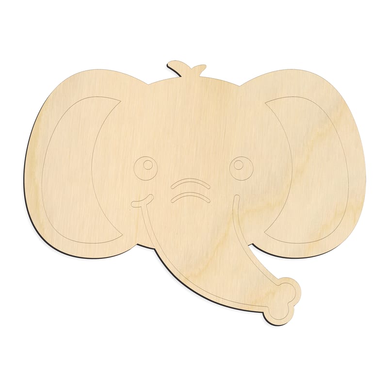 Laser-cut baltic birch silhouette of CUTE ELEPHANT FACE