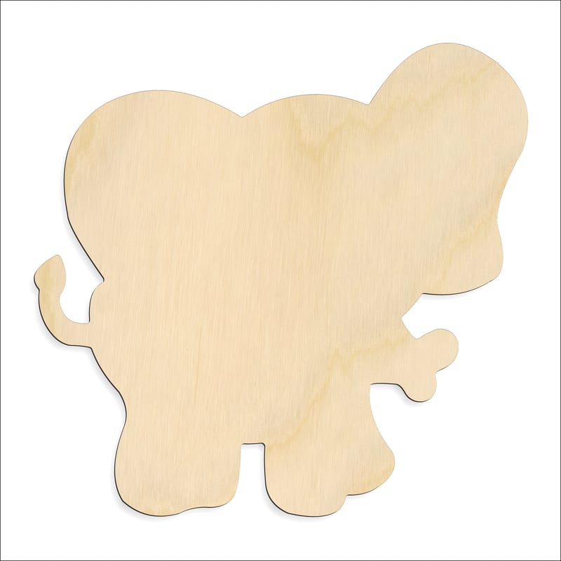 Laser-cut baltic birch silhouette of FRONT CUTE ELEPHANT