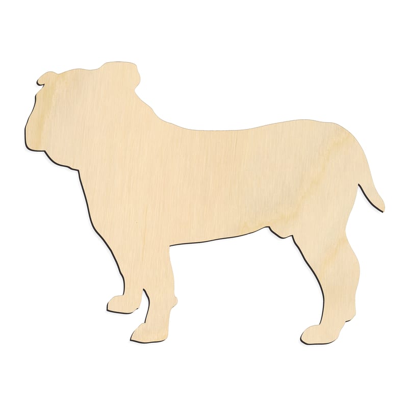 Laser-cut baltic birch silhouette of ALERT STANDING ENGLISH BULLDOG
