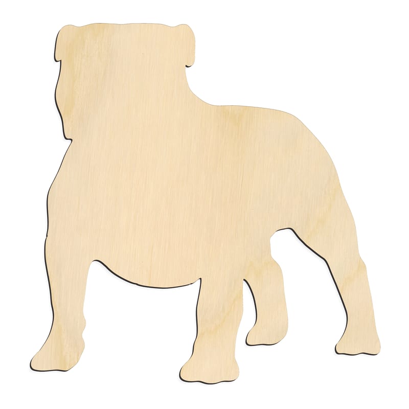 Laser-cut baltic birch silhouette of FRONT VIEW ENGLISH BULLDOG
