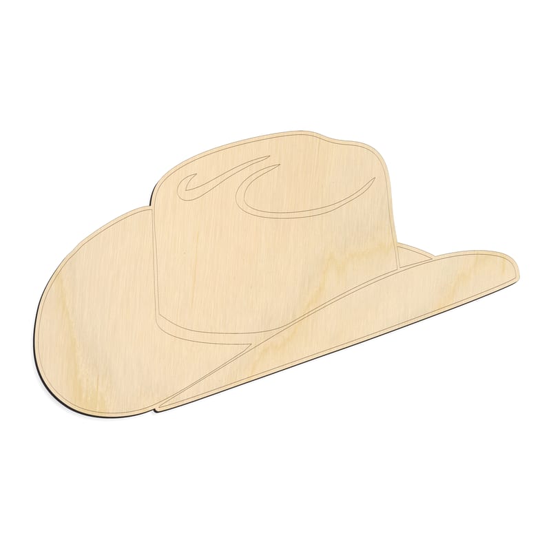 Laser-cut baltic birch silhouette of ENGRAVED COWBOY HAT