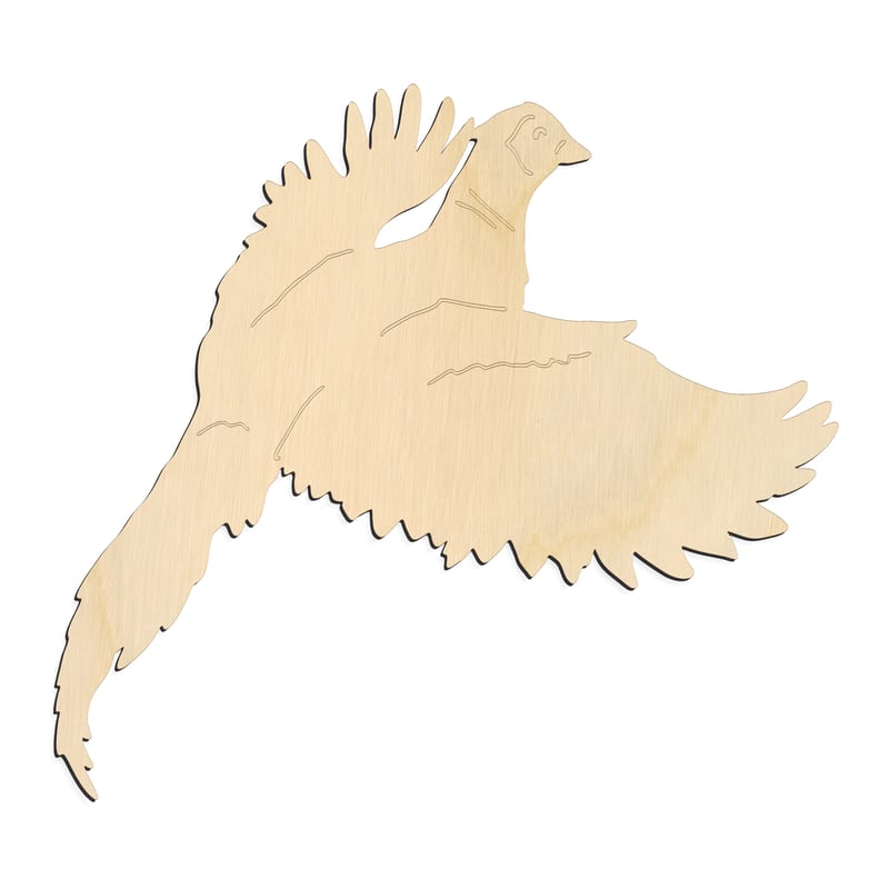 Laser-cut baltic birch silhouette of Flying Pheasant