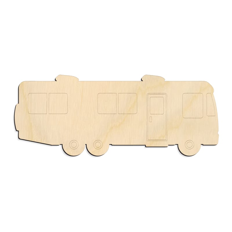 Laser-cut baltic birch silhouette of ENGRAVED RV CAMPER BUS