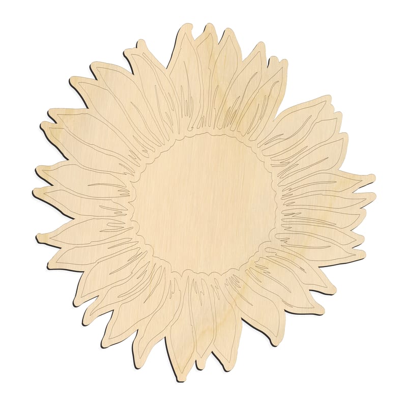 Laser-cut baltic birch silhouette of ENGRAVED SUN FLOWER