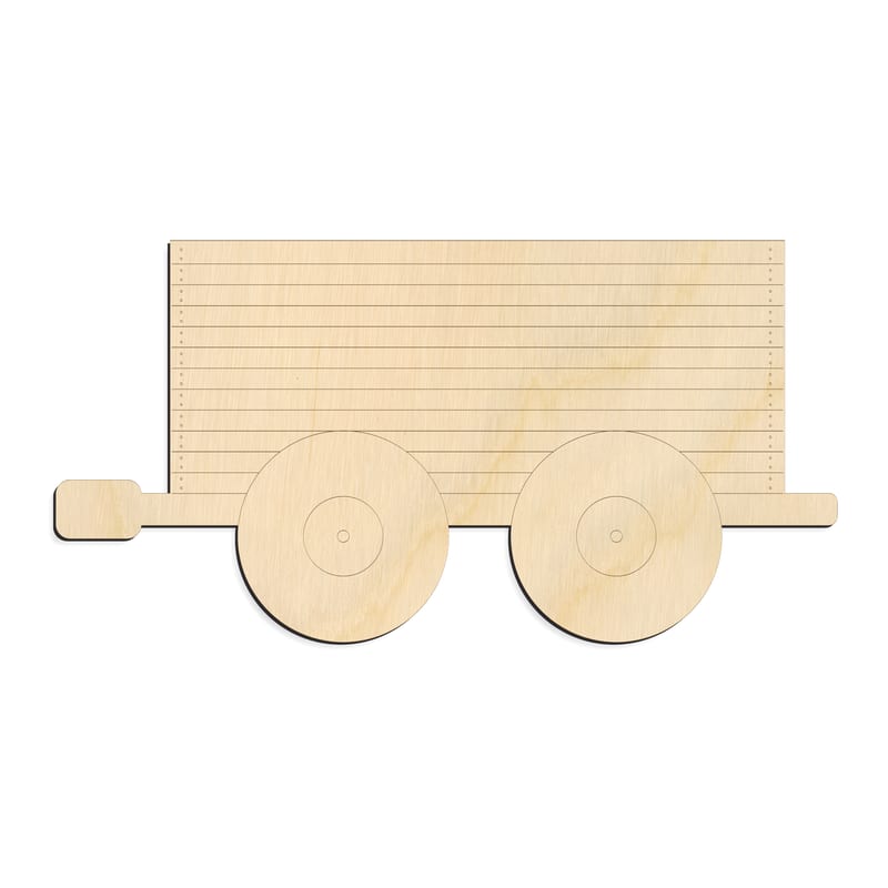 Laser-cut baltic birch silhouette of ENGRAVED TOY TRAIN PASS CAR