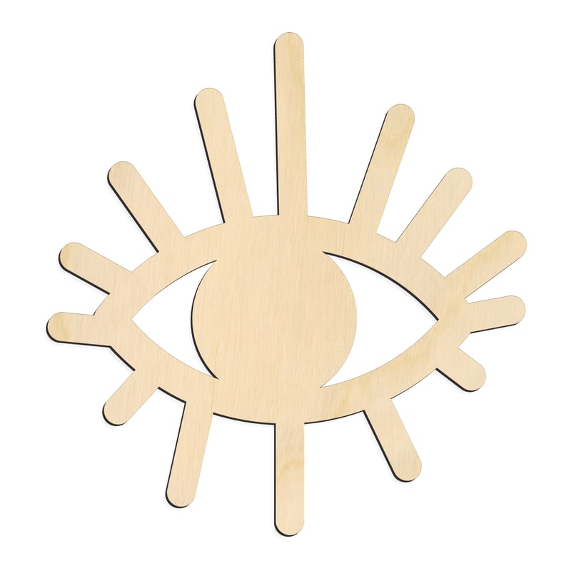Laser-cut baltic birch silhouette of EVIL EYE SYMBOL RADIATING