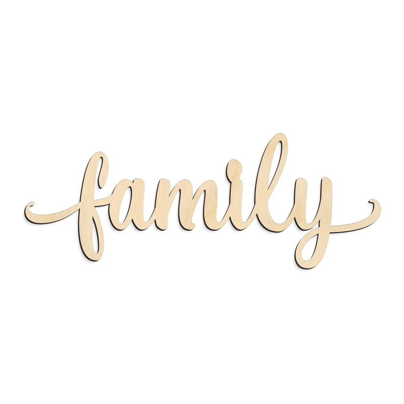 Laser-cut baltic birch silhouette of FAMILY SCRIPT