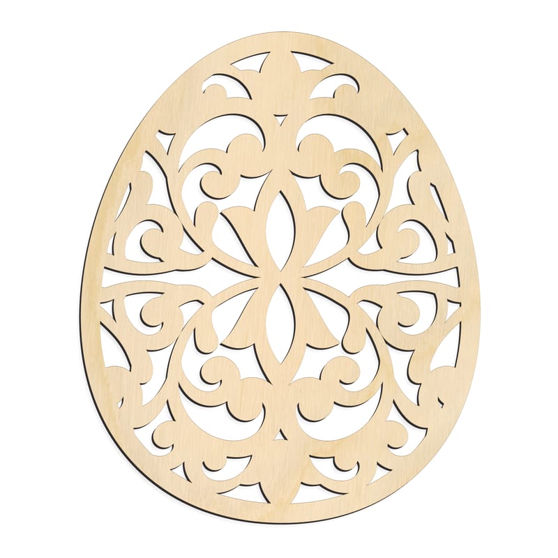 Laser-cut baltic birch silhouette of FILIGREE DEEP VINE EASTER EGG