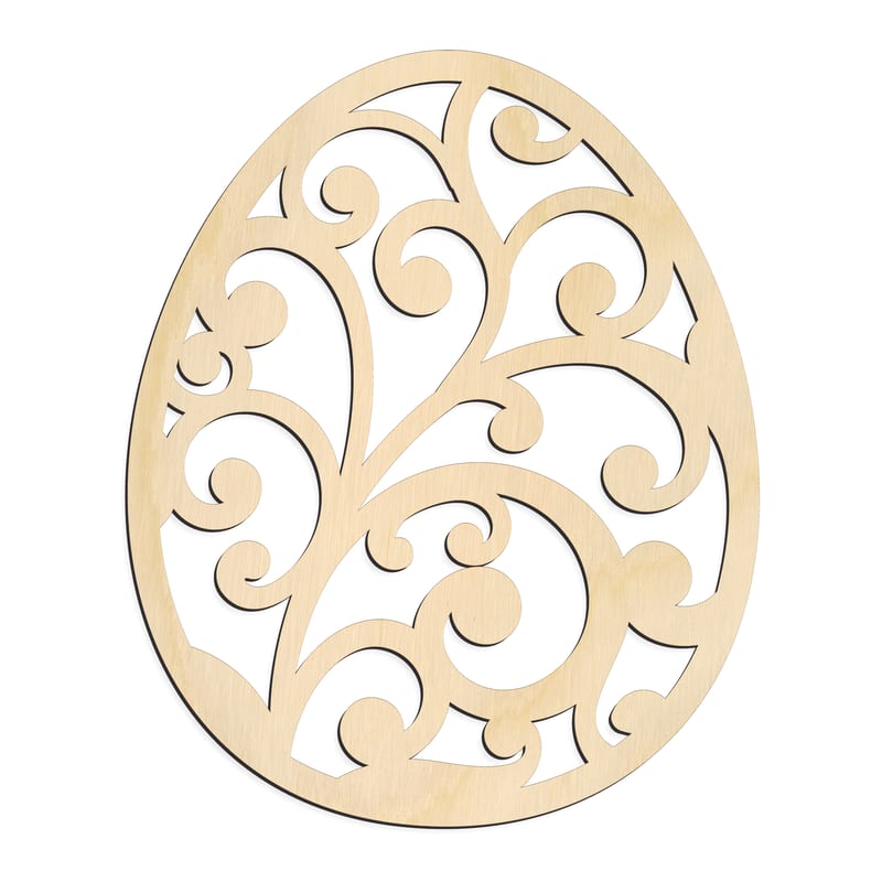 Laser-cut baltic birch silhouette of FILIGREE VINE EASTER EGG