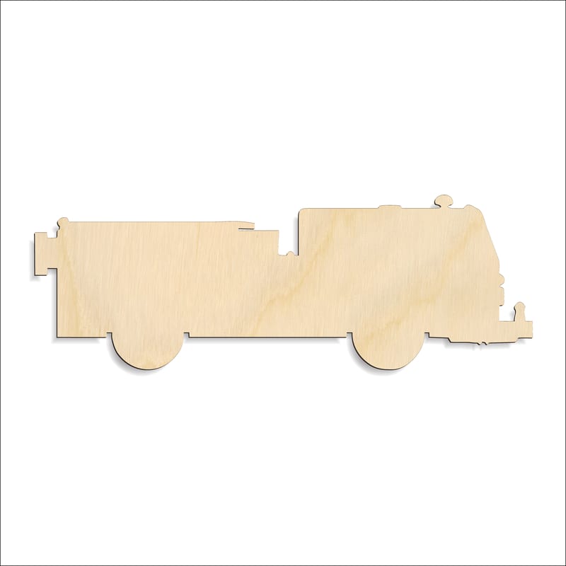 Laser-cut baltic birch silhouette of FIRE TRUCK
