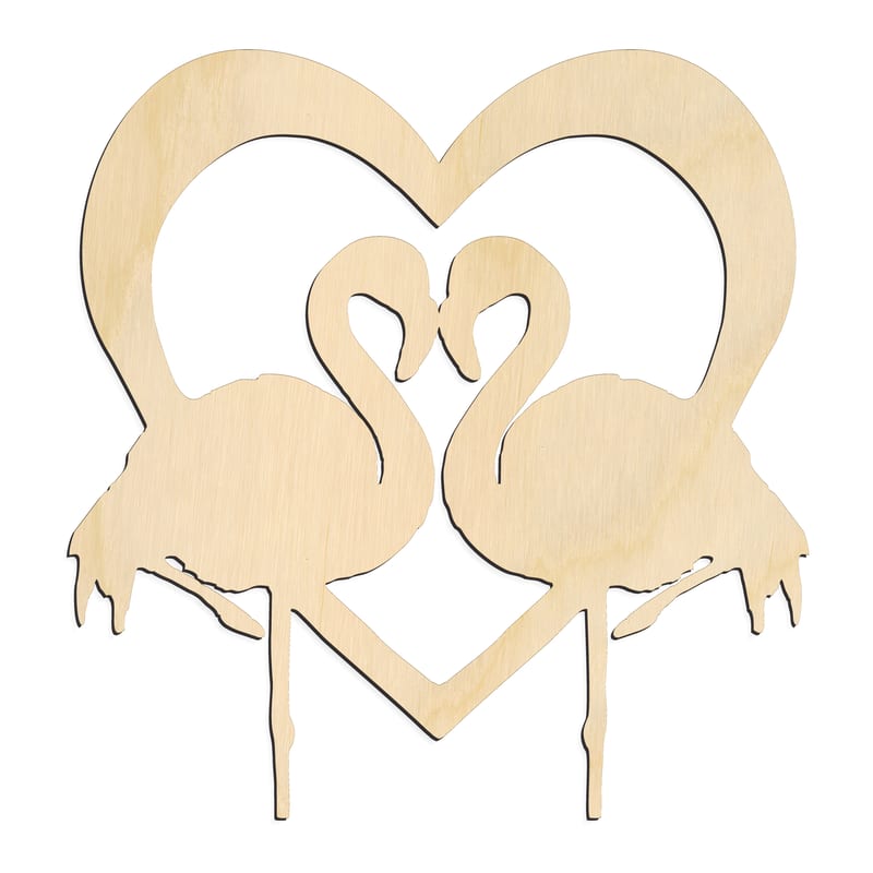 Laser-cut baltic birch silhouette of FLAMINGO HEART