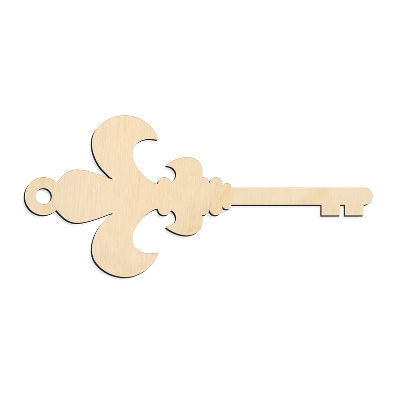 Laser-cut baltic birch silhouette of FLEUR BOW SKELETON KEY