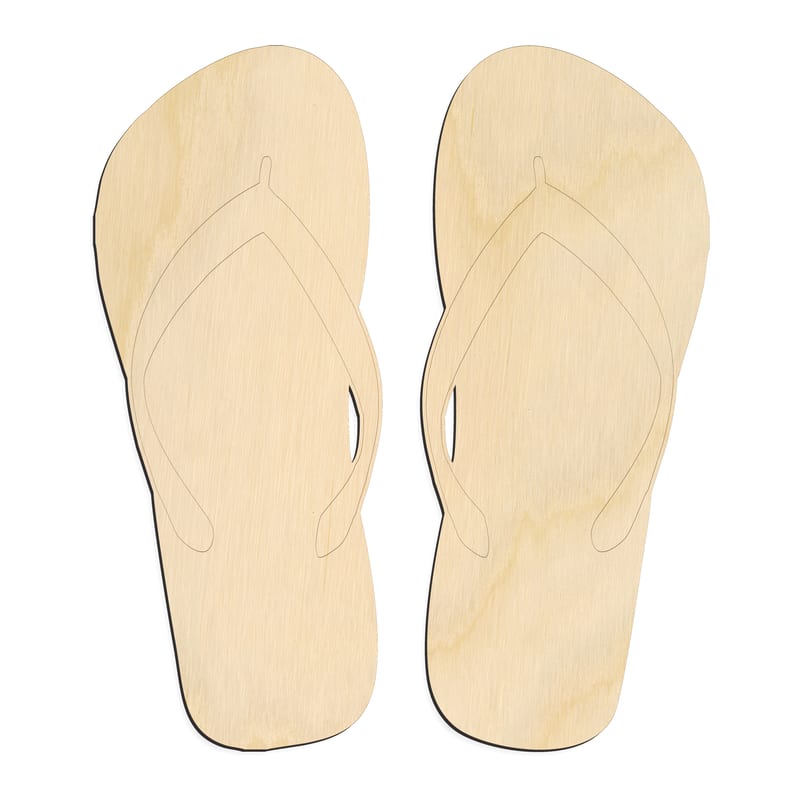 Laser-cut baltic birch silhouette of ENGRAVED FLIP FLOPS