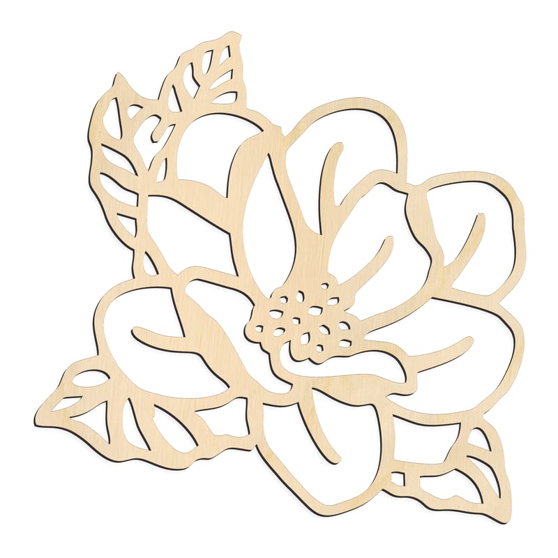 Laser-cut baltic birch silhouette of FLOWER MAGNOLIA