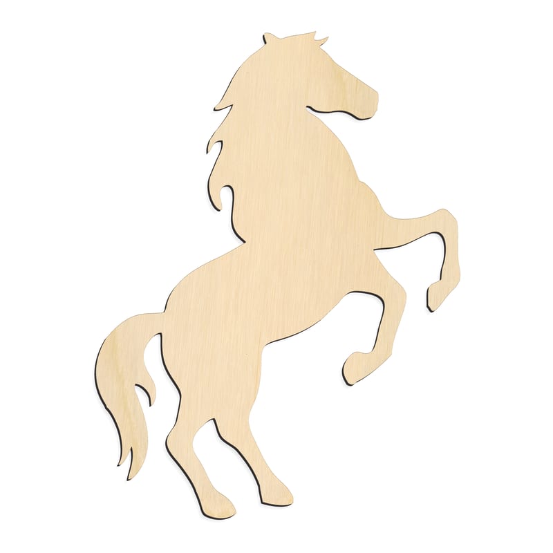 Laser-cut baltic birch silhouette of FLOWING MANE REARING HORSE