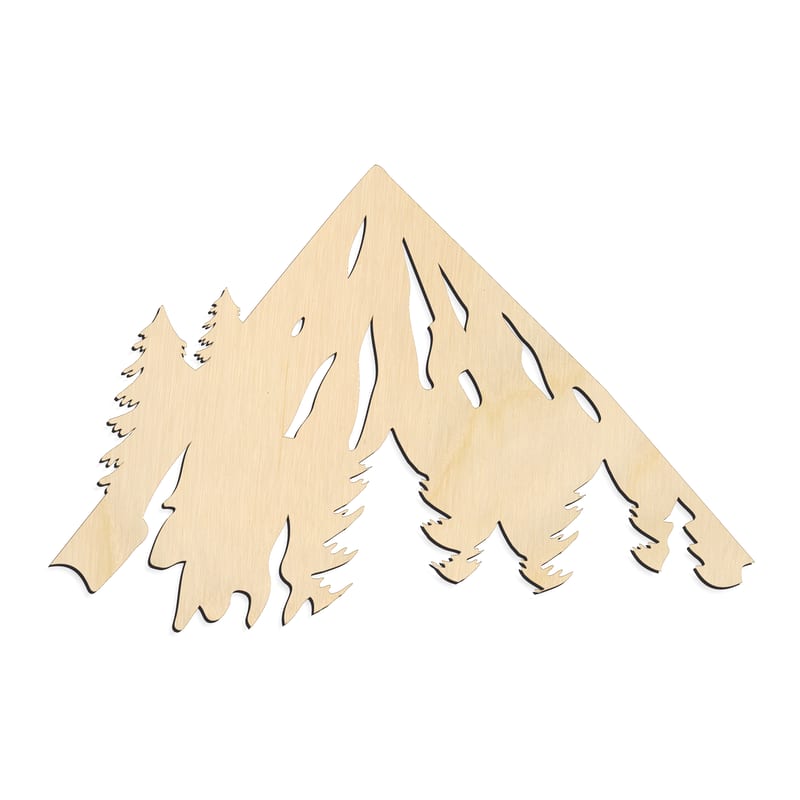 Laser-cut baltic birch silhouette of FORESTED MOUNTAIN PEAKS