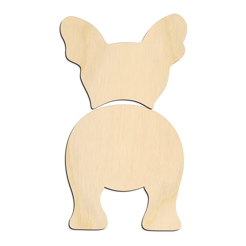Laser-cut baltic birch silhouette of FRENCH BULLDOG TWO PIECE BACK VIEW