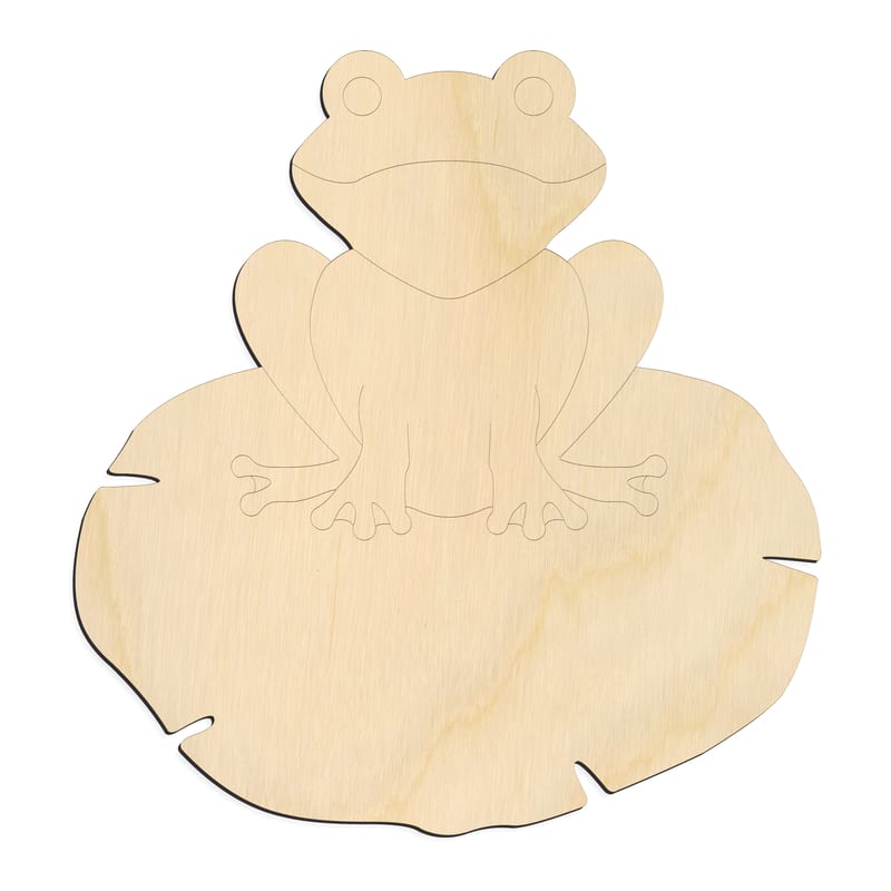 Laser-cut baltic birch silhouette of FROG ON LILLY PAD