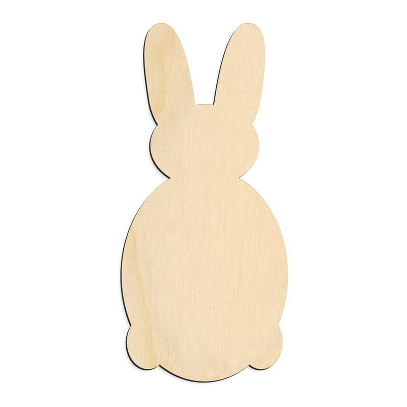 Laser-cut baltic birch silhouette of FRONT FACING BUNNY