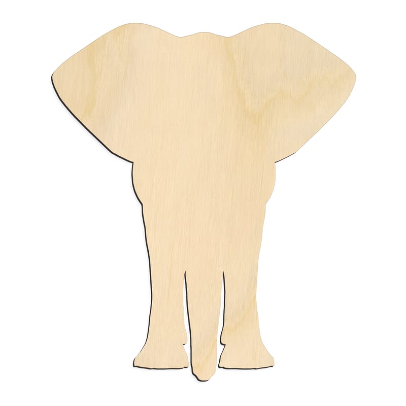 Laser-cut baltic birch silhouette of FRONT FACING ELEPHANT