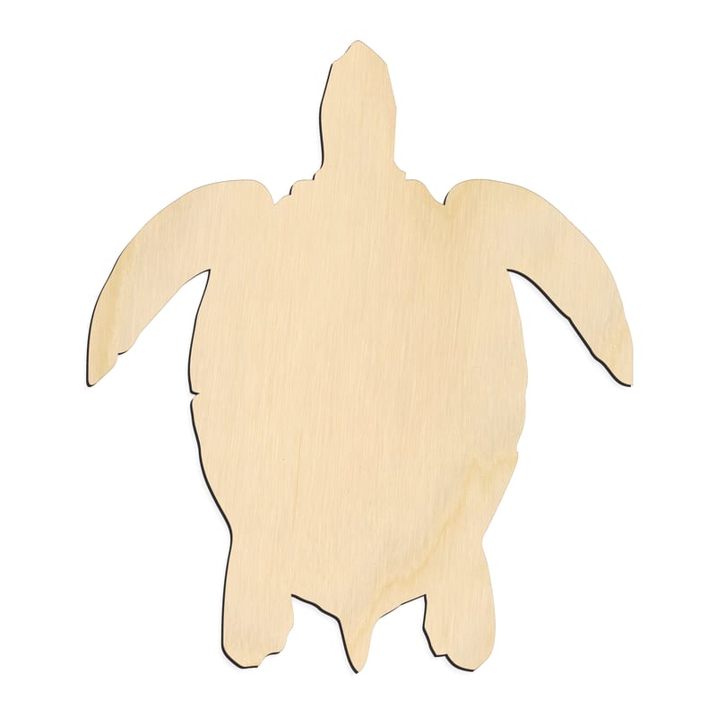 Laser-cut baltic birch silhouette of FRONT FACING SEA TURTLE