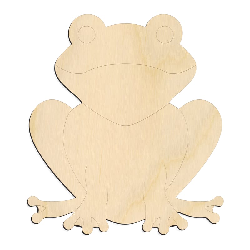 Laser-cut baltic birch silhouette of FRONT SITTING FROG ENGRAVED