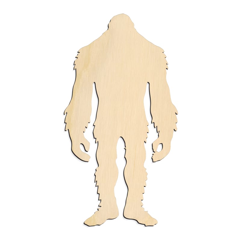 Laser-cut baltic birch silhouette of FRONT STANDING BIGFOOT
