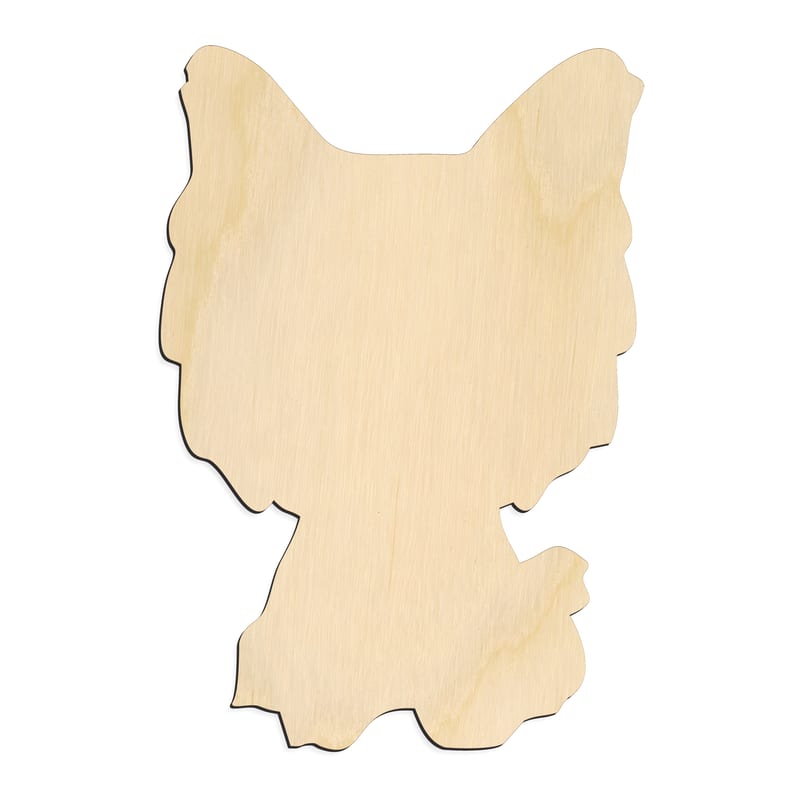 Laser-cut baltic birch silhouette of FRONT VIEW CUTE DOG YORKIE
