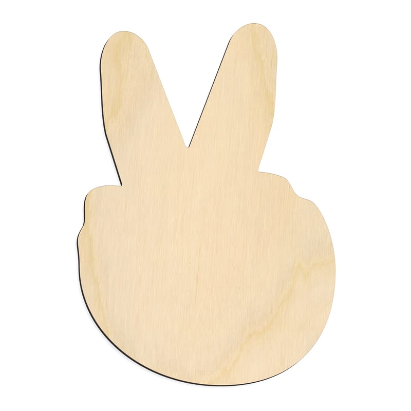 Laser-cut baltic birch silhouette of FRONT VIEW HAND PEACE SYMBOL