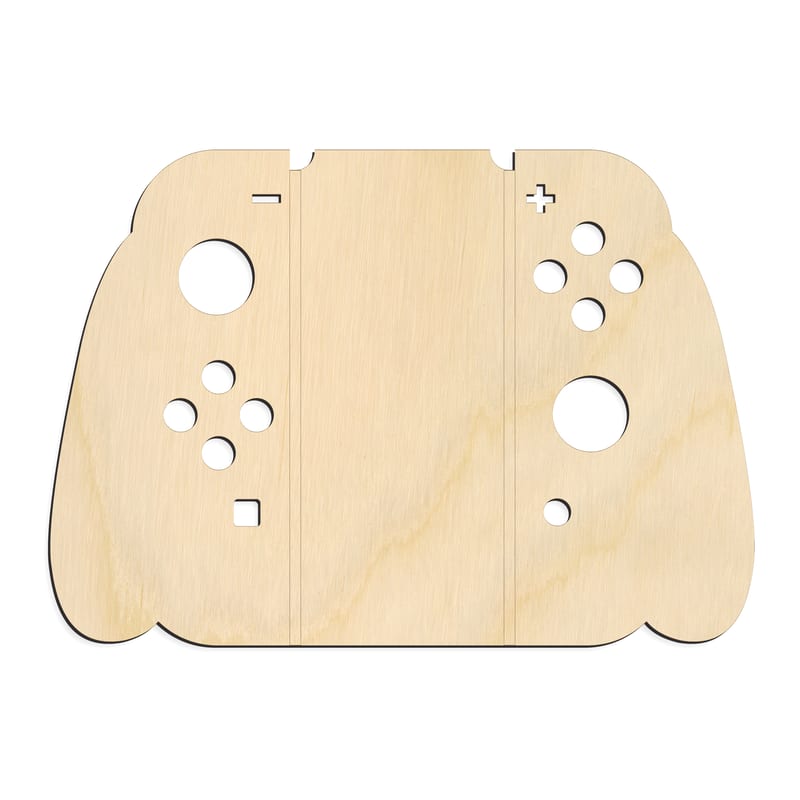 Laser-cut baltic birch silhouette of GAME CONTROLLER ENGRAVED AND DETAILS