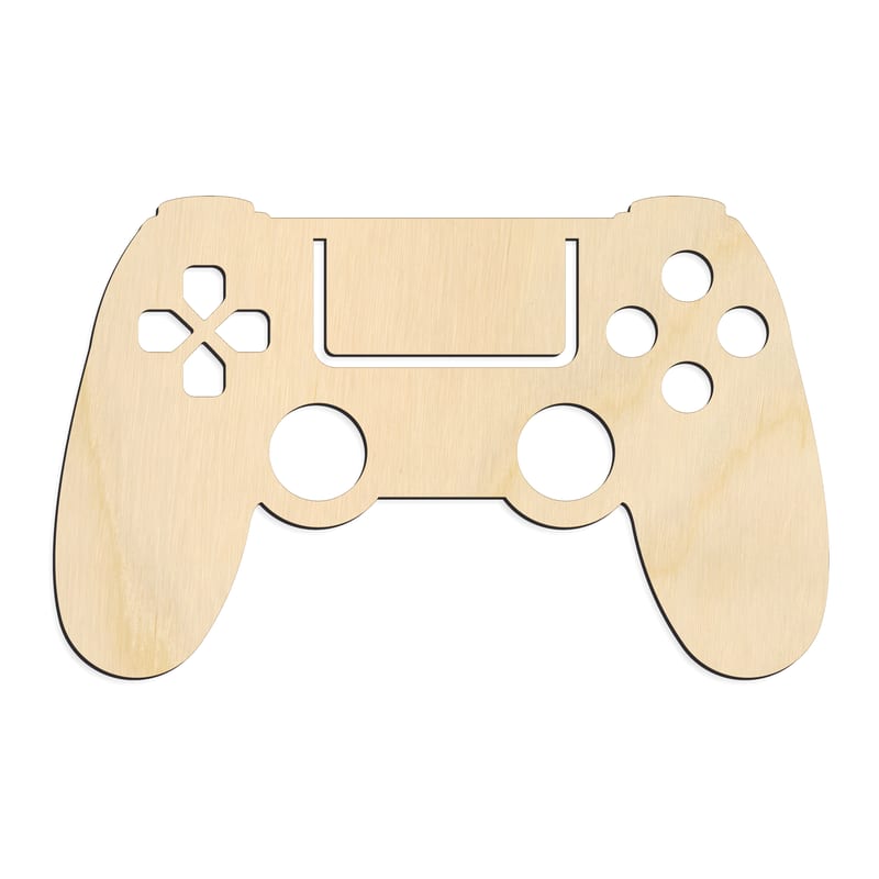 Laser-cut baltic birch silhouette of GAME CONTROLLER SOLID WITH DETAIL