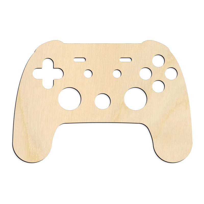 Laser-cut baltic birch silhouette of GAME CONTROLLER WITH DETAIL