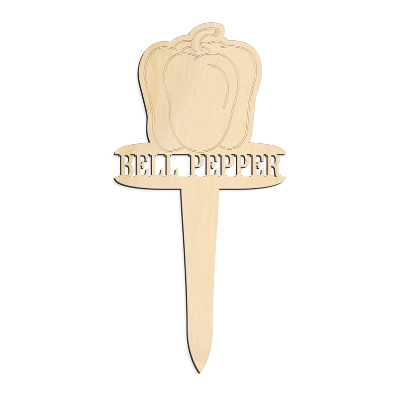 Laser-cut baltic birch silhouette of GARDEN MARKER BELL PEPPER