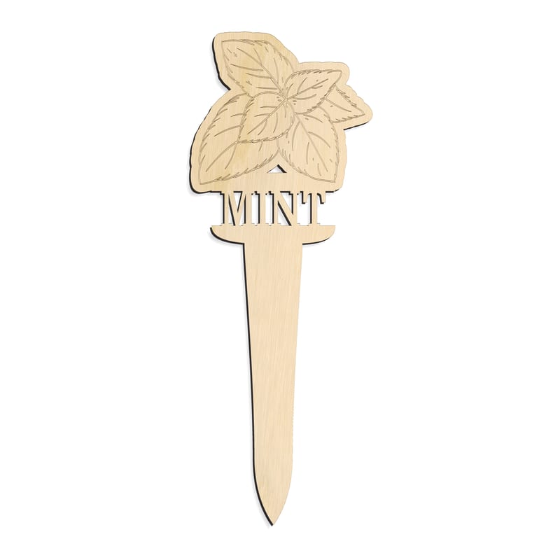 Laser-cut baltic birch silhouette of GARDEN MARKER MINT