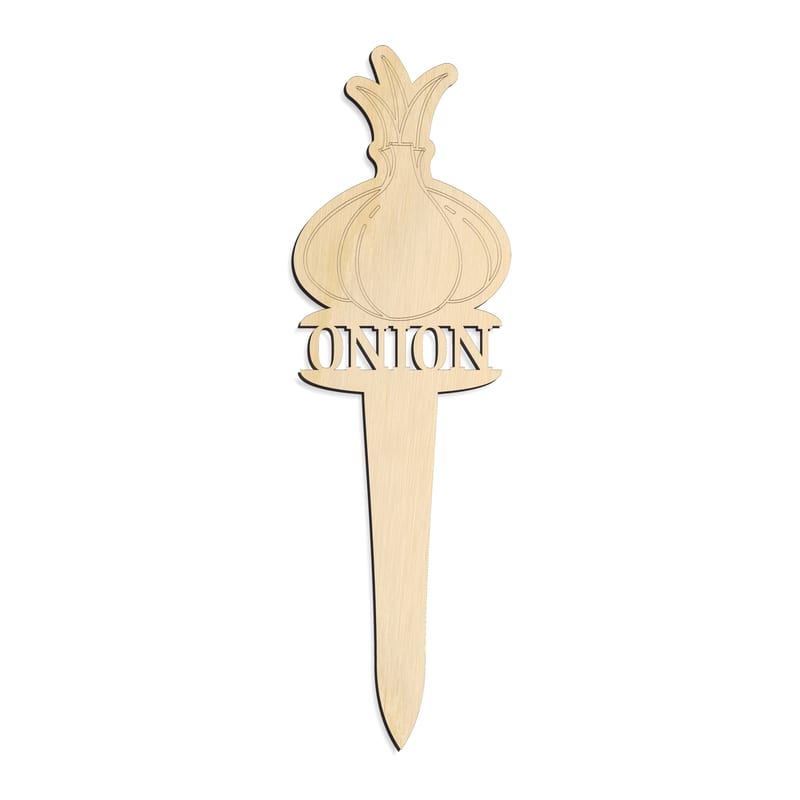 Laser-cut baltic birch silhouette of GARDEN MARKER ONION