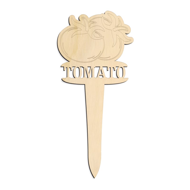 Laser-cut baltic birch silhouette of GARDEN MARKER TOMATO