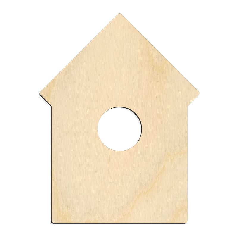 Laser-cut baltic birch silhouette of GEOMETRIC BIRD HOUSE