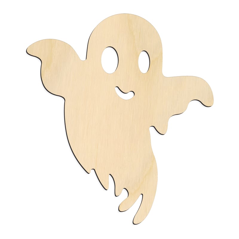 Laser-cut baltic birch silhouette of GHOST FLOATING RAGGED
