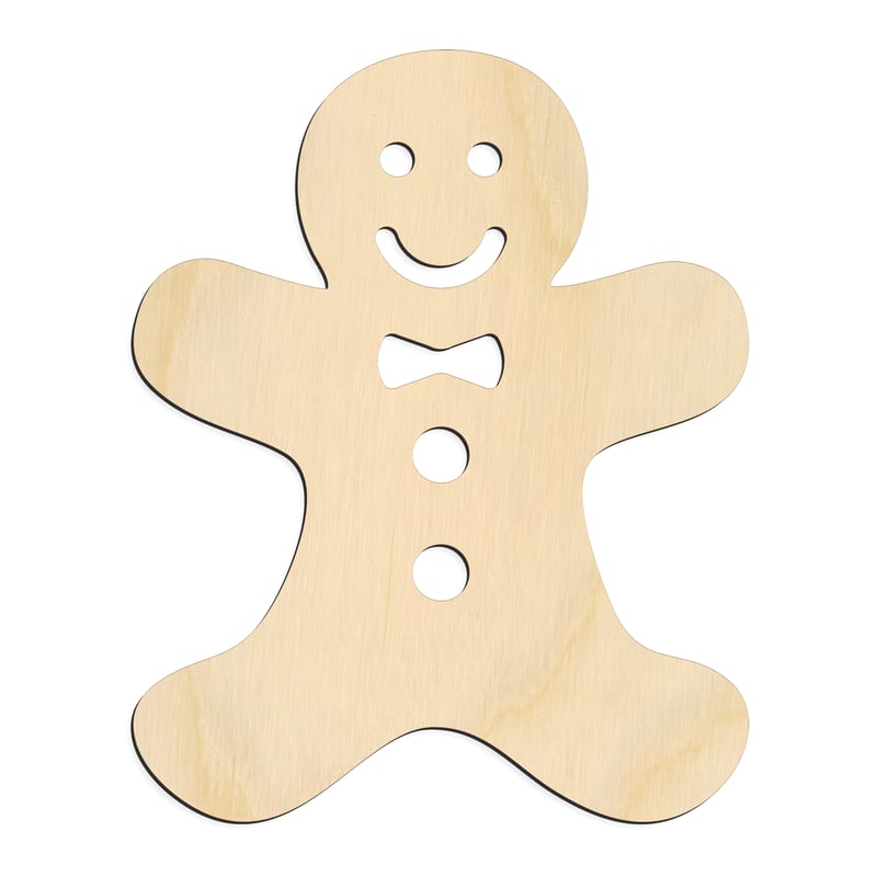 Laser-cut baltic birch silhouette of Gingerbread Man with Details Cut
