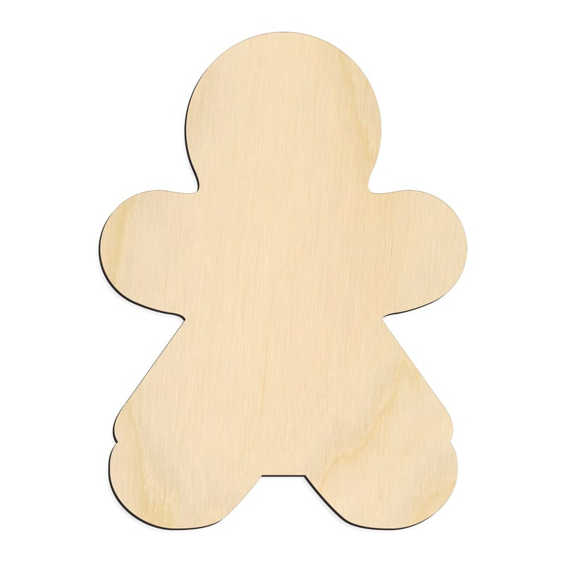 Laser-cut baltic birch silhouette of Gingerbread Person Rounded