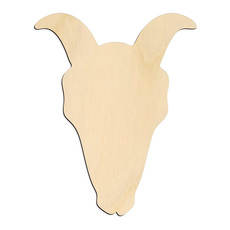 Laser-cut baltic birch silhouette of GOAT SKULL