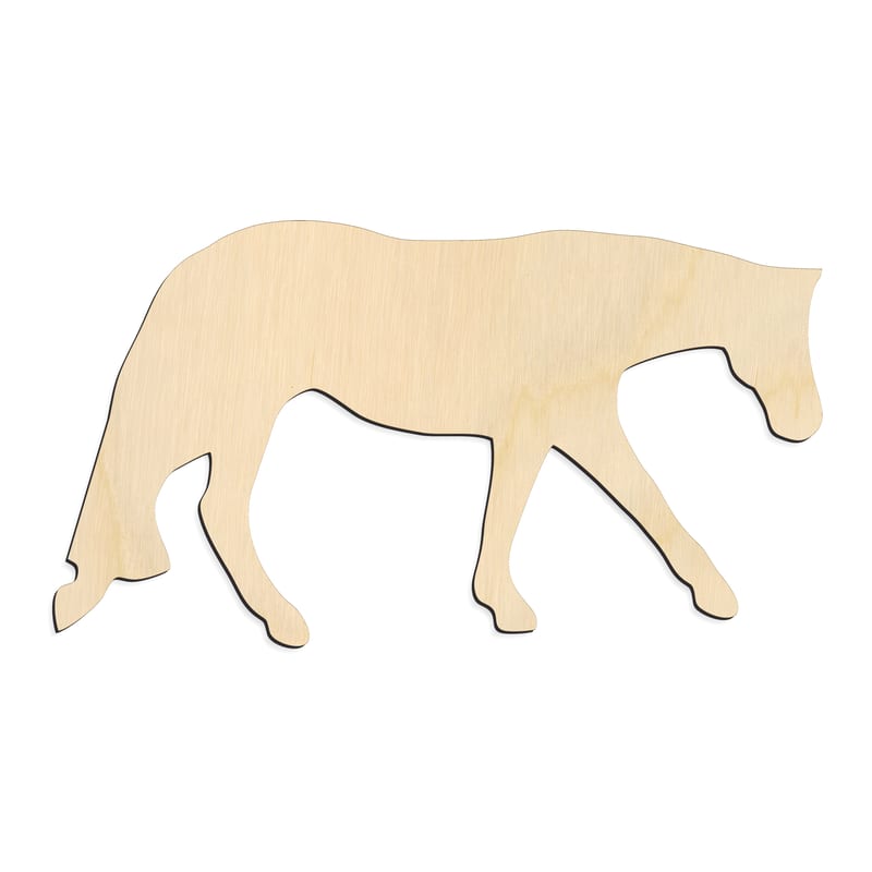 Laser-cut baltic birch silhouette of GRAZING HORSE