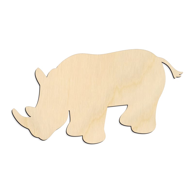 Laser-cut baltic birch silhouette of GRAZING RHINO