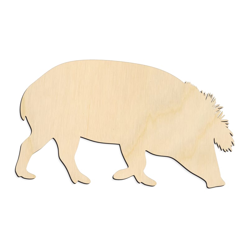 Laser-cut baltic birch silhouette of GRAZING WARTHOG