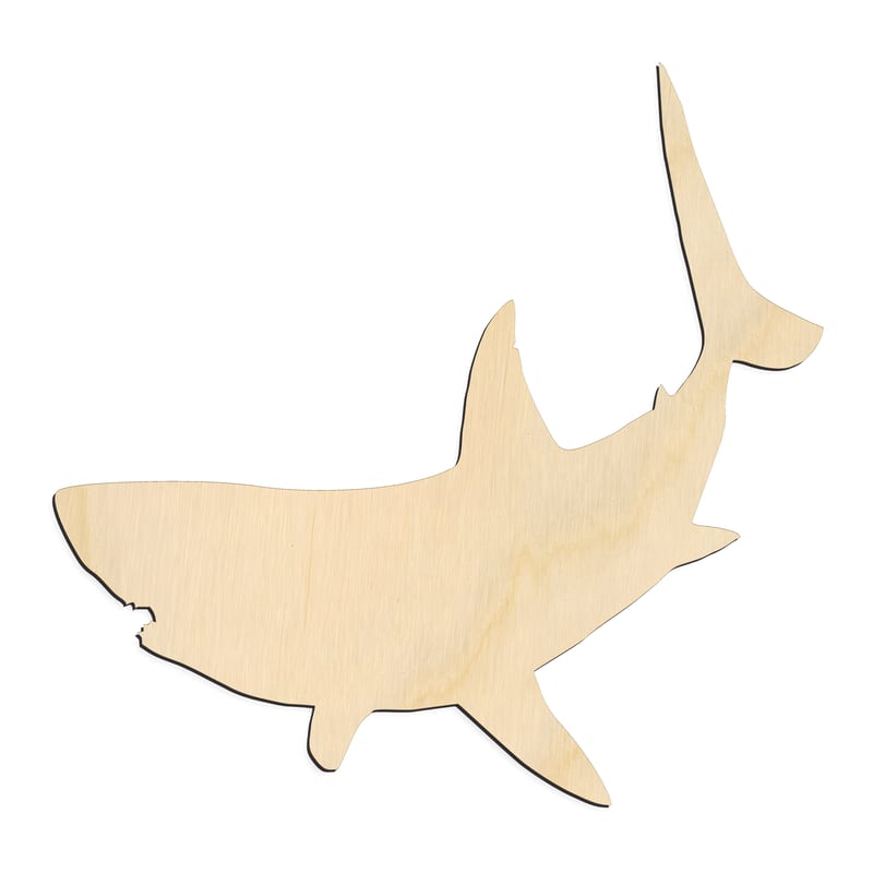 Laser-cut baltic birch silhouette of GREAT WHITE SHARK