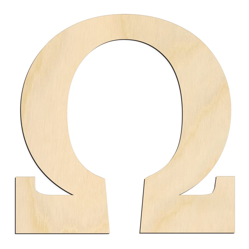 Laser-cut baltic birch silhouette of GREEK LETTER OMEGA