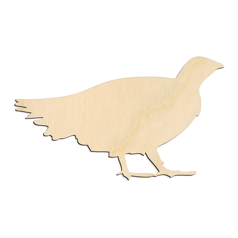 Laser-cut baltic birch silhouette of GROUSE BIRD TAIL RAISED