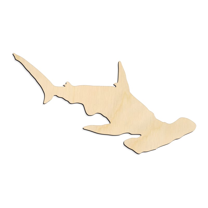 Laser-cut baltic birch silhouette of SWIMMING HAMMERHEAD SHARK