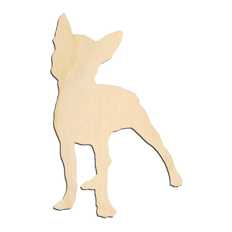 Laser-cut baltic birch silhouette of HEAD TILTED STANDING BOSTON TERRIER