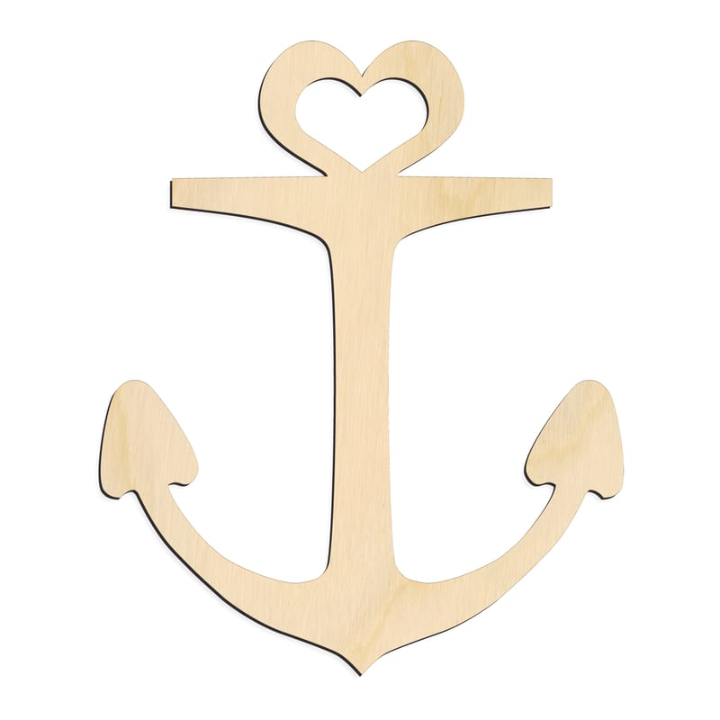 Laser-cut baltic birch silhouette of HEART TOP ANCHOR